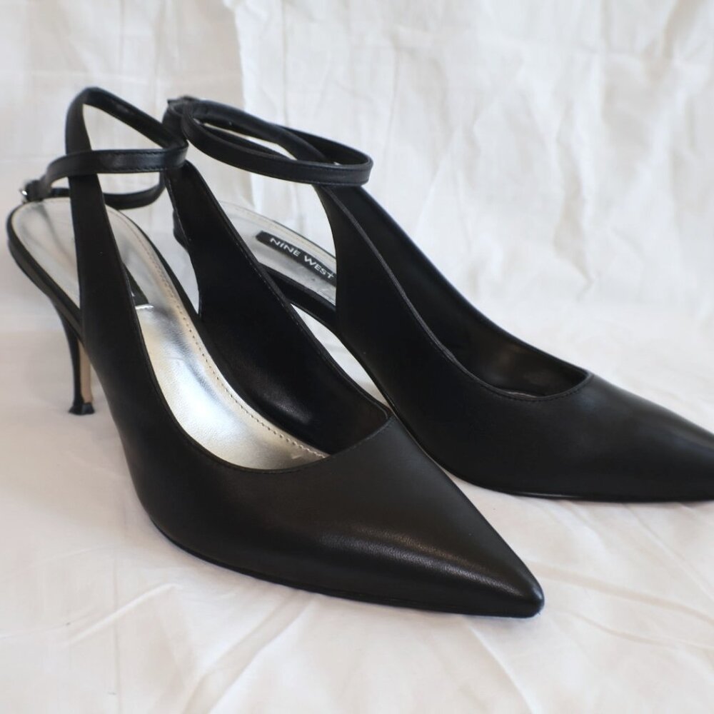 Nine West Boca Pointy Toe Ankle Strap Dress Pumps (Size 8.5) in Black
